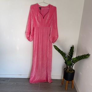 ESCADA Mixed Print Sweetheart Neckline Pink Velvet Gown Size 8 NWT Retail $3600